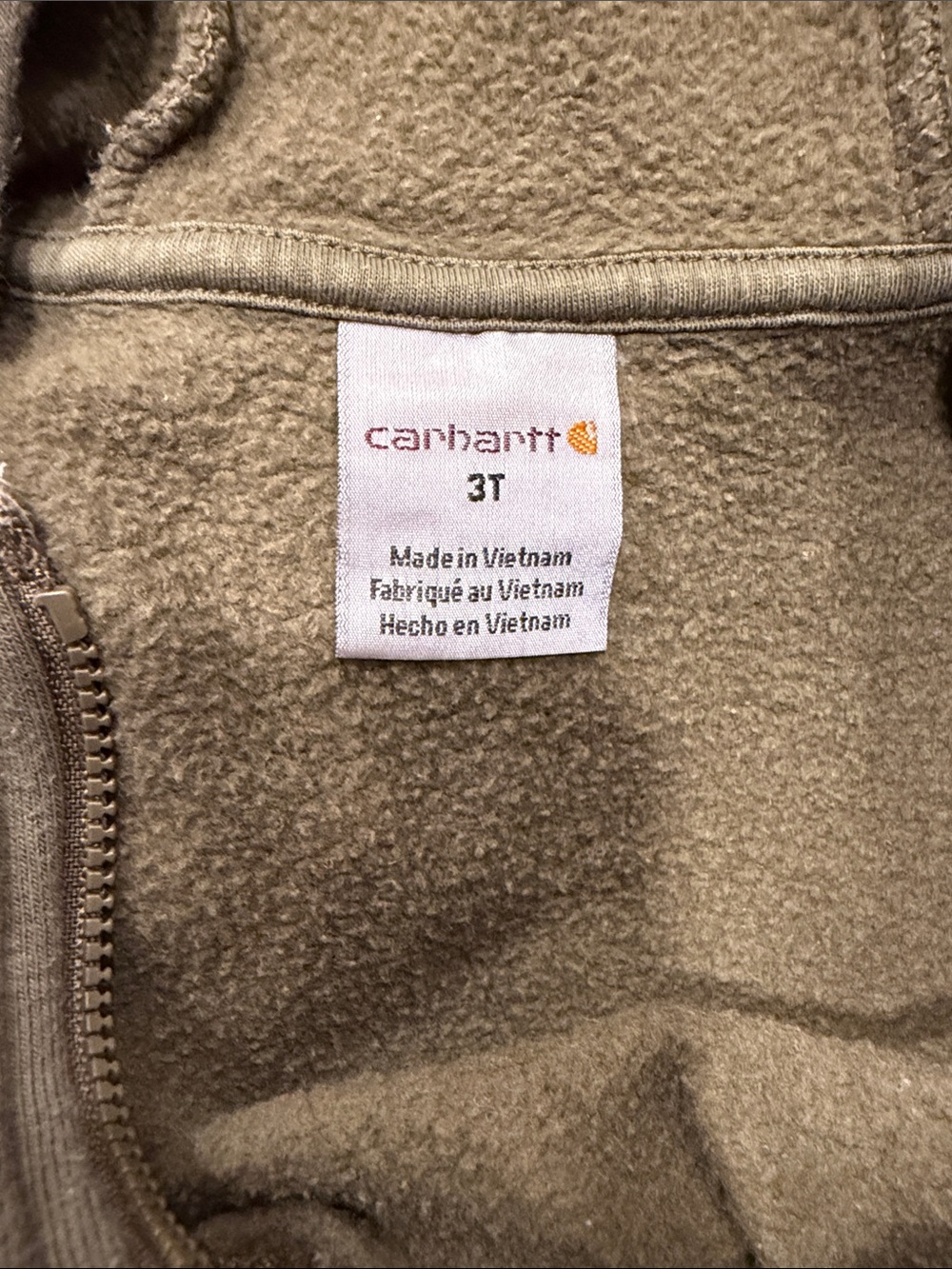 Carhartt Toddler Olive Green Full-Zip Hoodie with Sleeve Logo size 3T - Picture 3 of 5